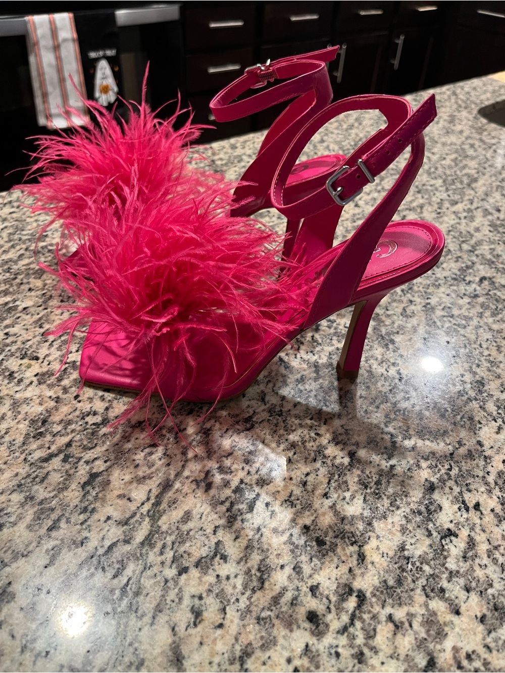 Gianni Bini Hot Pink Feather Strap Stiletto Sandals - Picture 2 of 4